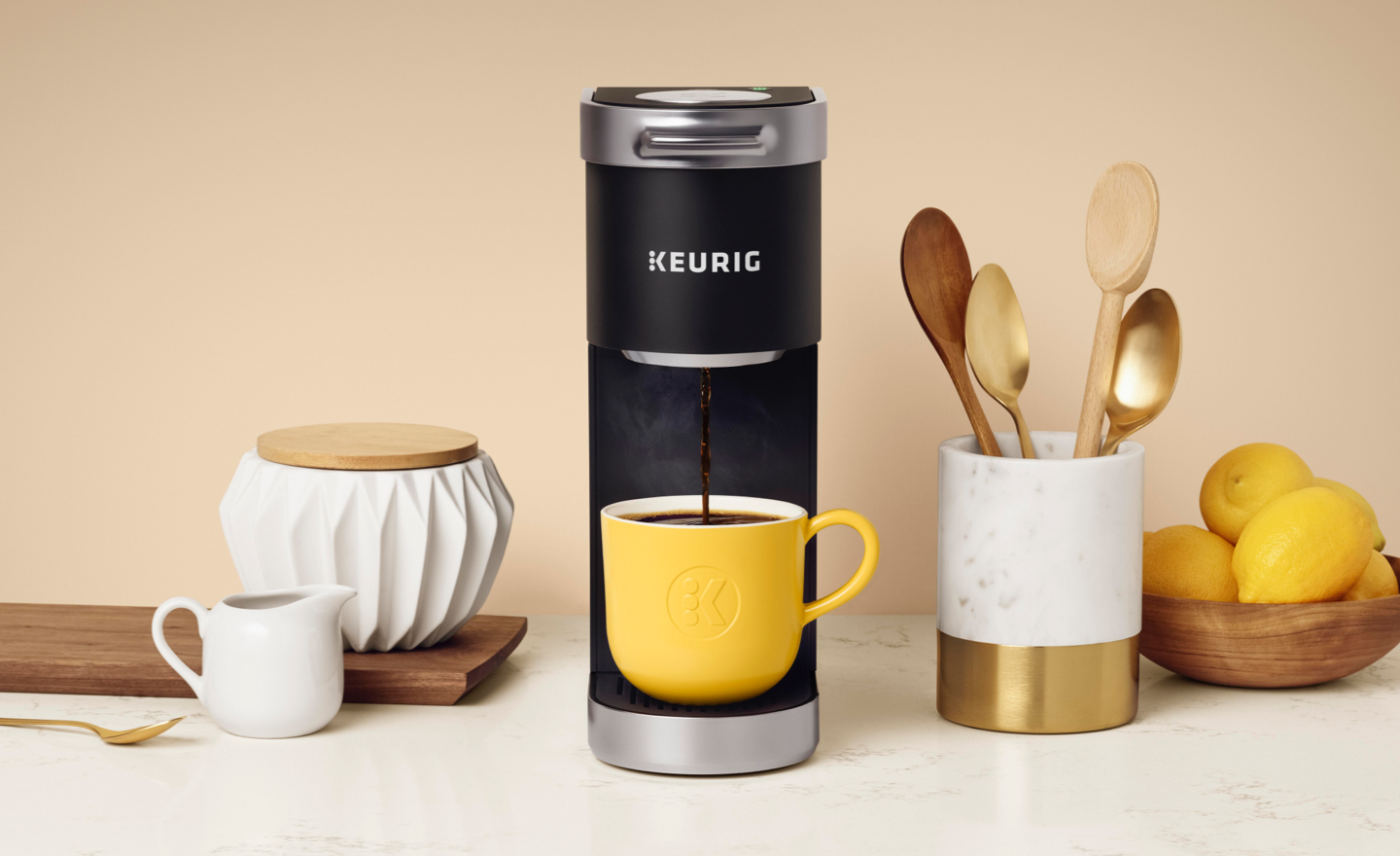 Keurig coffee maker brewing into a mug