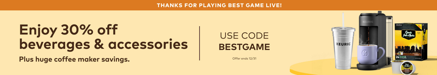 Enjoy 30% off beverages & accessories - use code BESTGAME. ends 12/31/26.