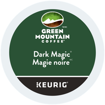 A pod of Green Mountain Coffee Dark Magic Extra Bold Dark Roast Coffee