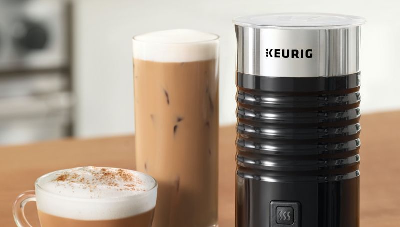 A cup of coffee with the Keurig Milk Frother