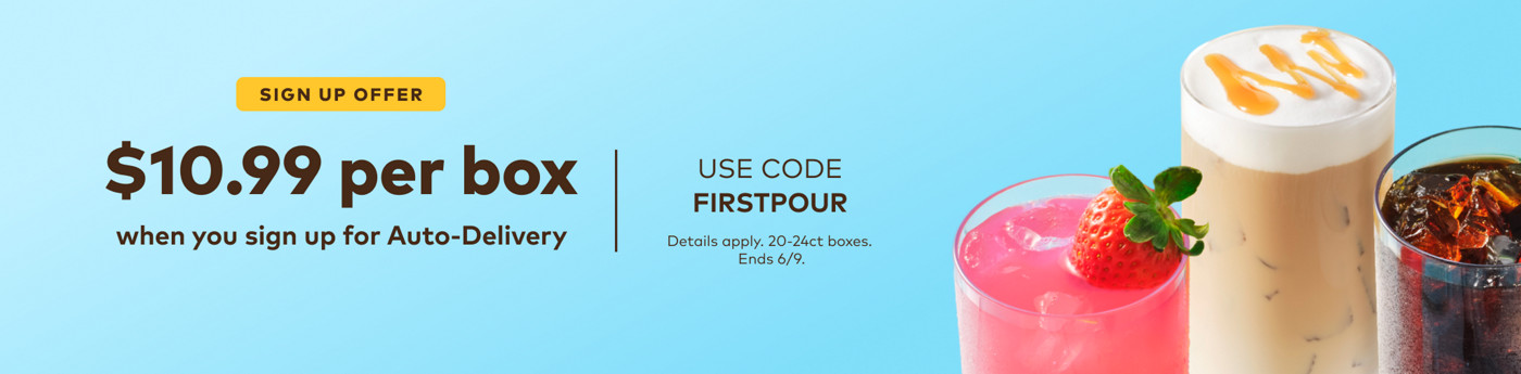 *Offer valid for 25% off select coffee makers and 25% off drinkware accessories purchased on www.Keurig.com or on the Keurig® App through 11:59 p.m. PST on 6/9/2026. Coffee makers eligible for discount include Keurig® K-Mini Mate™ Plus Coffee Maker, Keurig® K-Crema™ High Pressure Coffee Maker, Keurig® K-Supreme® SMART Single Serve Coffee Maker, Keurig® K-Café® SMART Single Serve Coffee Maker, Keurig® K-Supreme Plus® SMART Single Serve Coffee Maker, Keurig® K-Iced® Single Serve Coffee Maker, Keurig® Florence by Mills Coffee x Keurig® K-Iced® Single Serve Coffee Maker, Keurig® K-Slim Coffee Maker and Keurig® K-Mini Plus Coffee Maker. Promotion not valid on Outlet products or any Keurig bundles. Enter code BREWED2CHILL in the “Coupon(s)” box during checkout. Free standard shipping to contiguous U.S. addresses on all brewers and orders of $35 or more, after any promo codes, discounts, and coupons are applied. Cannot be combined with other offers, previous purchases, or Auto-Delivery orders. Keurig reserves the right to cancel, remove, or make changes to the products and/or product pricing available under this offer at any time. All trademarks are the property of their respective owners, used with permission. - use code FIRSTPOUR