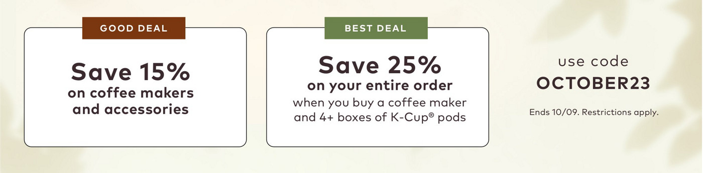 15% off keurig brewers and accessories with code OCTOBER23