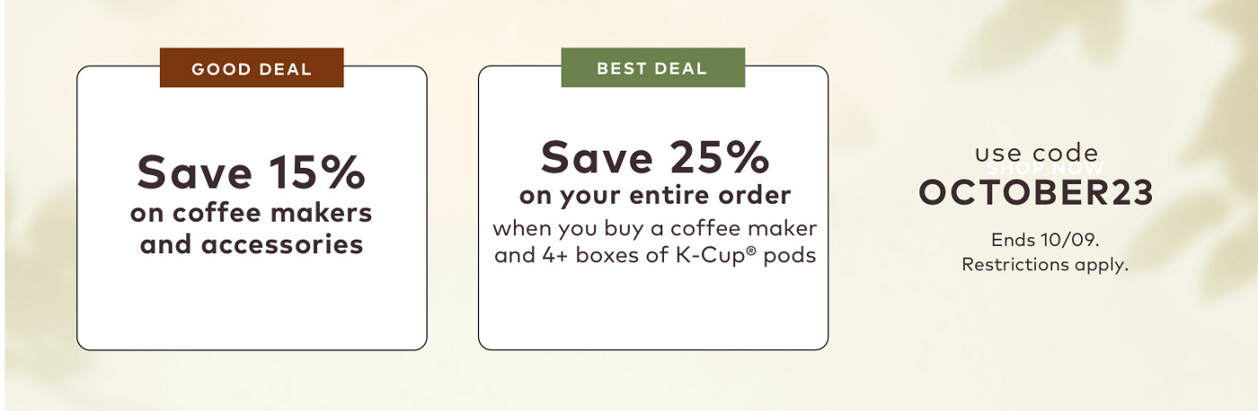 15% off keurig brewers and accessories with code OCTOBER23