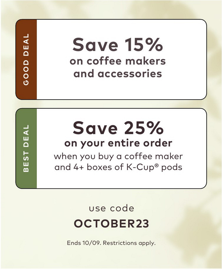 15% off keurig brewers and accessories with code OCTOBER23