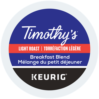 A pod of Timothy's Breakfast Blend Light Roast Coffee