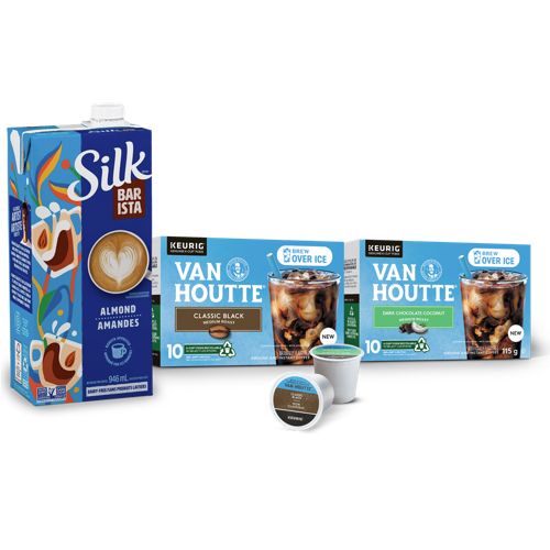 Van Houtte® Brew Over Ice Black Classic and Dark Chocolate Coconut with Silk Barista Almond