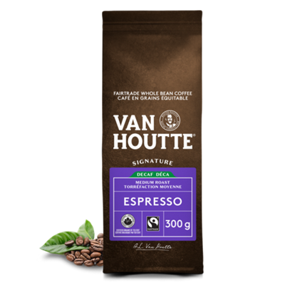 Van Houtte Café Espresso Décaf Biologique Fairtrade Signature de Torréfacation Foncée en Grains